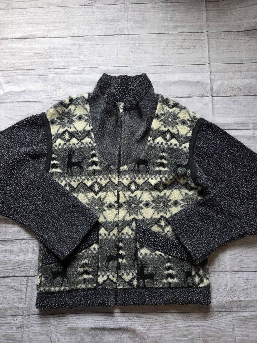 East West Gray Nordic Fleece Jacket With Zip & Pockets - Size S